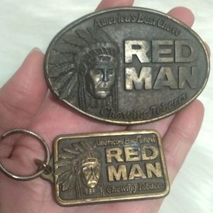 SALE! Red Man Chewing Tobacco 88' Belt Buckle W/Matching Red Man 88' Keychain